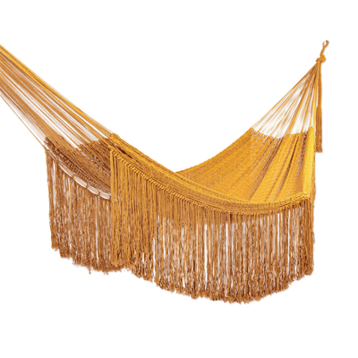 Cotton rope hammock, 'Amber Cascade' (triple) - Cotton Amber Yellow Hammock (Triple)
