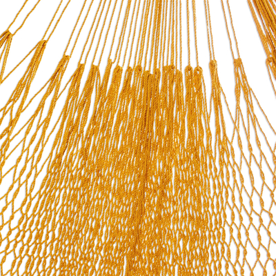 Cotton rope hammock, 'Amber Cascade' (triple) - Cotton Amber Yellow Hammock (Triple)