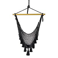 Cotton hammock swing, 'Ocean Seat in Black' (single)