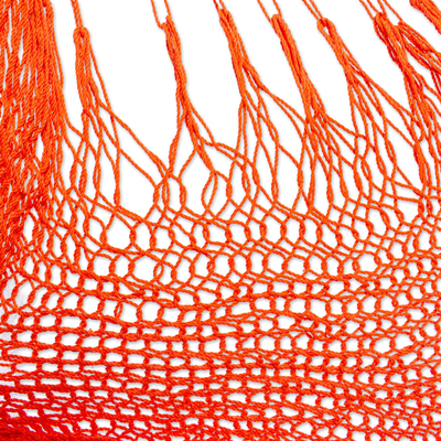 Hängemattenschaukel aus Baumwolle, „Ocean Seat in Orange“ (einzeln) – Maya-Hängemattenschaukel aus Baumwollseil mit orangefarbenen Quasten aus Mexiko