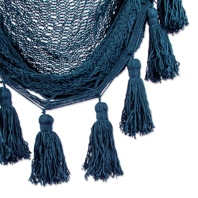 Columpio tipo hamaca de cuerda de algodón, (Individual) - Hamaca columpio maya de algodón azul de México (individual)