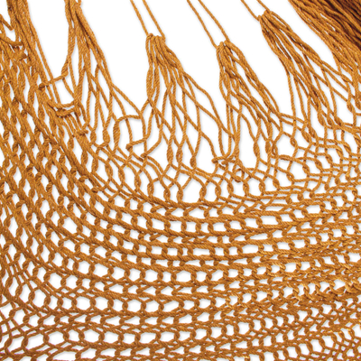 Hängemattenschaukel aus Baumwolle, (einzeln) - Honigbraune Maya-Hängemattenschaukel aus Baumwollseil mit Quasten