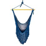 Cotton hammock swing, 'Sea Breezes in Midnight Blue' (single) - Fringed Navy Cotton Rope Mayan Hammock Swing from Mexico