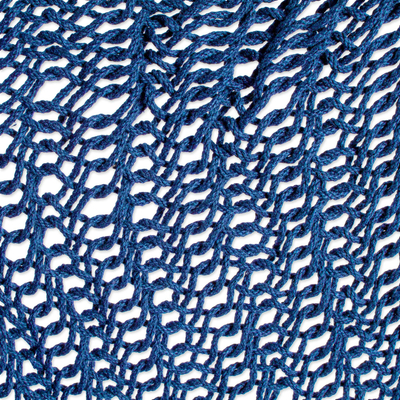 Hängemattenschaukel aus Baumwolle, (einzeln) - Marineblaue Maya-Hängemattenschaukel aus Baumwollseil mit Fransen aus Mexiko