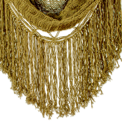 Columpio hamaca de algodón, (individual) - Columpio maya de cuerda de algodón con flecos verde oliva
