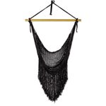 Cotton hammock swing, 'Sea Breezes in Black' - Black Fringed Cotton Rope Mayan Hammock Swing from Mexico
