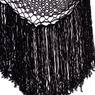 Columpio de hamaca de algodón - Columpio maya de cuerda de algodón con flecos negros de México