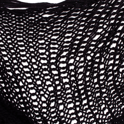 Columpio de hamaca de algodón - Columpio maya de cuerda de algodón con flecos negros de México