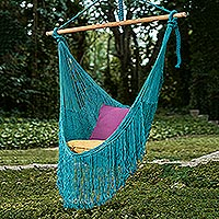 Cotton hammock swing, 'Sea Breezes in Teal'