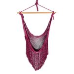 Cotton hammock swing, 'Sea Breezes in Bordeaux' - Burgundy Fringed Cotton Rope Mayan Hammock Swing from Mexico