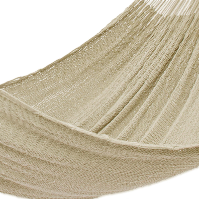 Cotton rope hammock, 'Uxmal Grey' (triple) - Handmade Cotton Hammock in Grey (Triple)