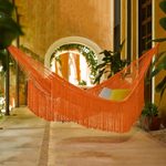 Cotton rope hammock, 'Orange Cascade' (triple) - Orange Fringed Cotton Rope Hammock (Triple) from Mexico