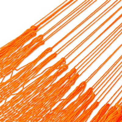 Hängematte aus Baumwollseil, (dreifach) - Orangefarbene Hängematte aus Baumwollseil mit Fransen (dreifach) aus Mexiko
