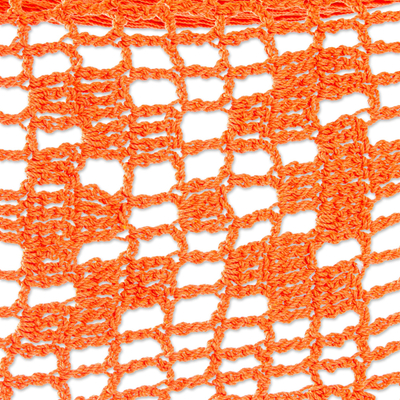 Hängematte aus Baumwollseil, „Veranda in Orange“ (Einzelbett) – Orangefarbene Baumwollhängematte (Einzelbett) mit Quasten aus Mexiko