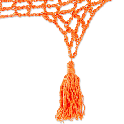 Cotton rope hammock, 'Veranda in Orange' (Single) - Orange Tasseled  Cotton Hammock (Single) From Mexico