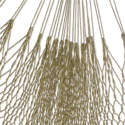 Hamaca de cuerda de algodón, (Doble) - Hamaca de algodón verde oliva con flecos a crochet (doble)