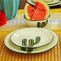 Platos de ensalada de cerámica, 'Saguaro' (pareja) - Platos de ensalada de cactus pintados a mano (Pareja)
