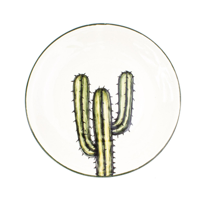Platos de ensalada de cerámica, 'Saguaro' (par) - Platos de ensalada de cactus pintados a mano (par)