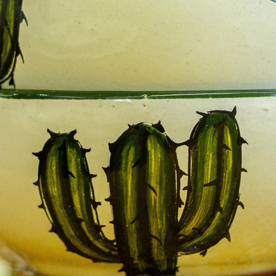 Cuencos de cerámica, 'Saguaro' (par) - Cuencos de cerámica estilo mayólica con cactus (par)