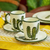 Ceramic cups and saucers, 'Saguaro' (pair) - Cactus-Themed Cups and Saucers (Pair) (image 2b) thumbail