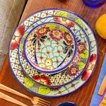 Ceramic dinner plates, 'Colors of Mexico' (pair) - Talavera-Style Dinner Plates from Mexico (Pair)