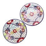Ceramic dinner plates, 'Colors of Mexico' (pair) - Talavera-Style Dinner Plates from Mexico (Pair)