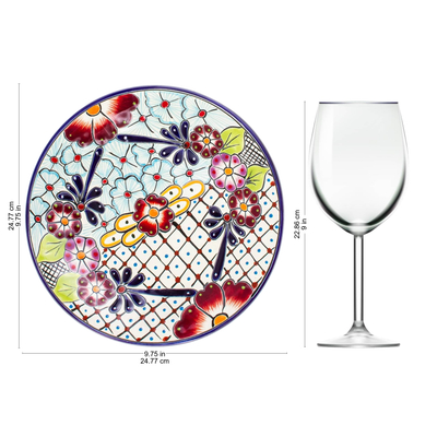 Ceramic dinner plates, 'Colors of Mexico' (pair) - Talavera-Style Dinner Plates from Mexico (Pair)