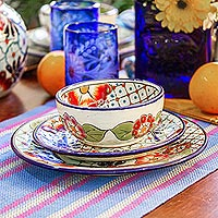 Platos de ensalada de cerámica, 'Colores de México' (pareja) - Platos de ensalada de cerámica multicolor (Pareja)