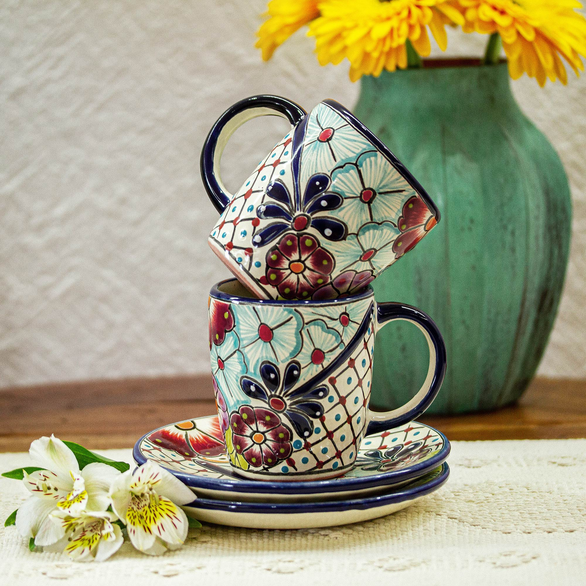 Cappuccino Cup, Mexican Coffee Mug, Puebla Talavera Pottery