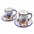 Ceramic cups and saucers, 'Colors of Mexico' (pair) - Talavera-Style Cups and Saucers (Pair) (image 2a) thumbail