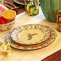Ceramic dinner plates, 'Colibri' (pair) - Hand-Painted Hummingbird-Themed Plates (Pair)