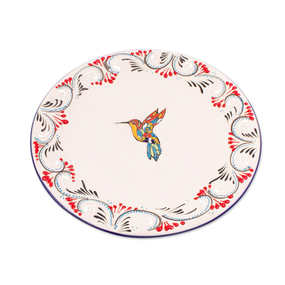 Ceramic dinner plates, 'Colibri' (pair) - Hand-Painted Hummingbird-Themed Plates (Pair)