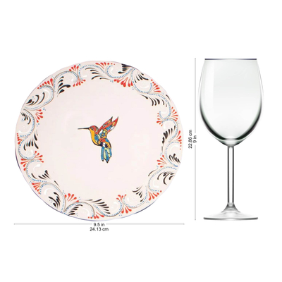 Platos llanos de cerámica, (par) - Platos con temática de colibrí pintados a mano (par)