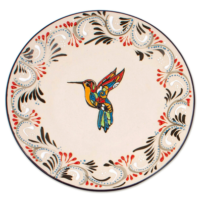 Ceramic salad plates, 'Colibri' (pair) - Hummingbird-Themed Ceramic Salad Plates (Pair)