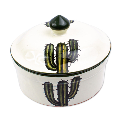 Servidor de tortillas de cerámica, 'Saguaro' - Servidor de tortillas de cerámica con temática de cactus