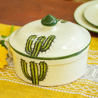 Ceramic tortilla server, 'Saguaro' - Cactus-Themed Ceramic Tortilla Server