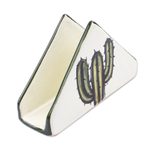Ceramic napkin holder, 'Saguaro' - Hand Painted Cactus Napkin Holder