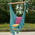 Cotton hammock swing, 'Ocean Seat in Teal' - Tasseled Cotton Rope Mayan Hammock Swing in Teal from Mexico