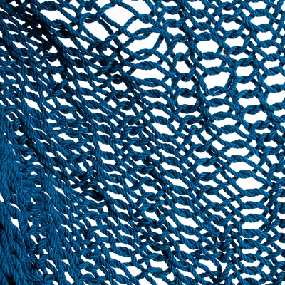 Hängemattenschaukel aus Baumwolle, „Ocean Seat in Teal“ - Maya-Hängemattenschaukel aus Baumwollseil mit Quasten in Blaugrün aus Mexiko