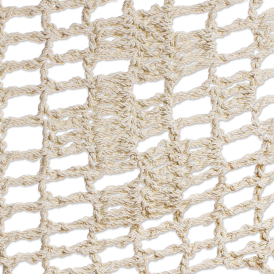 Cotton rope hammock, 'Veranda in Beige' (Triple) - Beige Tasseled Cotton Hammock (Triple) From Mexico