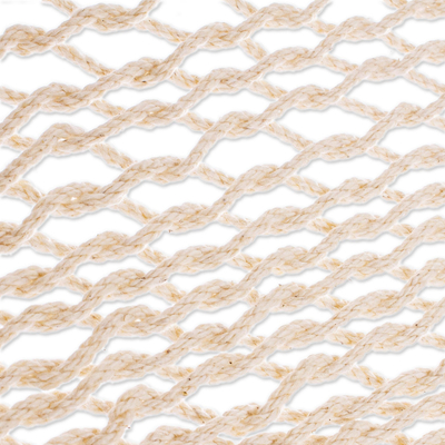 Hamaca de cuerda de algodón, (Triple) - Hamaca de algodón beige con borlas (triple) de México