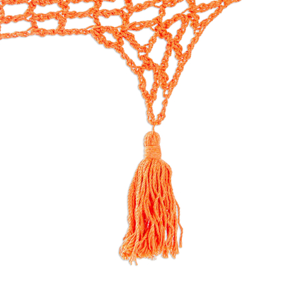 Cotton rope hammock, 'Mirage in Orange' (Triple) - Orange Macrame Style Cotton Hammock from Mexico (Triple)