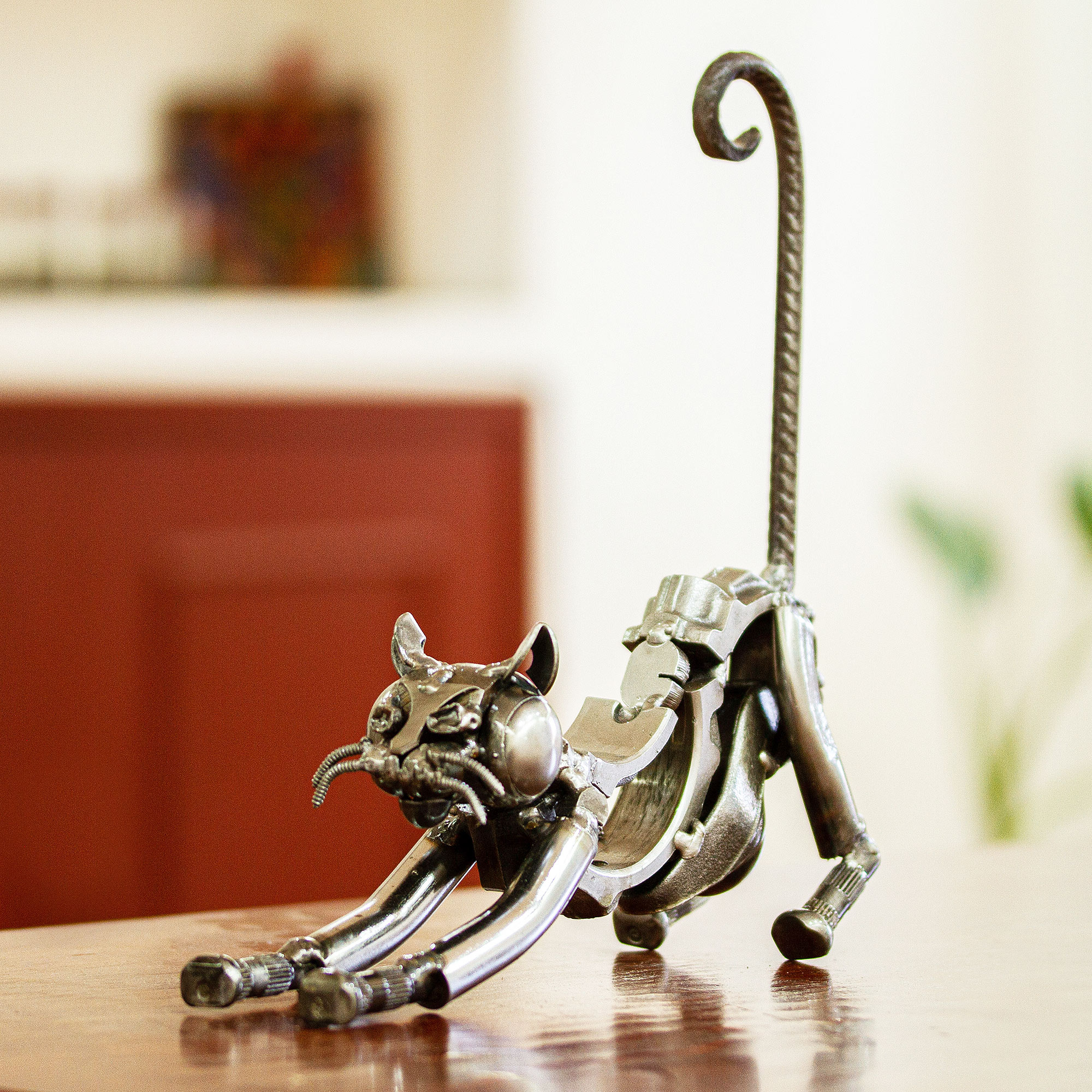Handcrafted Recycled Metal Cat Sculpture from Mexico - Kitty Cat | NOVICA