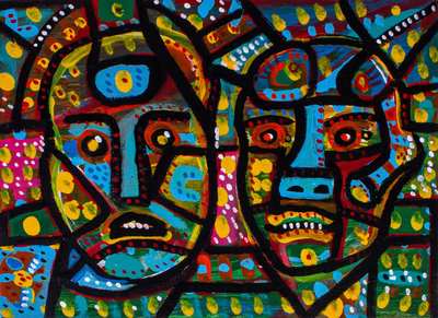 'Menschen' - Mehrfarbige zeitgenössische Malerei aus Mexiko