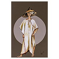 'mujer oriental' - pintura de retrato de acuarela original