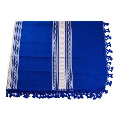 Zapotec cotton bedspread, 'Memories in Blue' (full/queen) - Royal Blue Cotton Hand Loomed Zapotec Full/Queen Bedspread