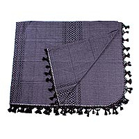Cotton bedspread, 'Dreamscape' (Twin) - Zapotec Grey Cotton Bedspread from Mexico (Twin)