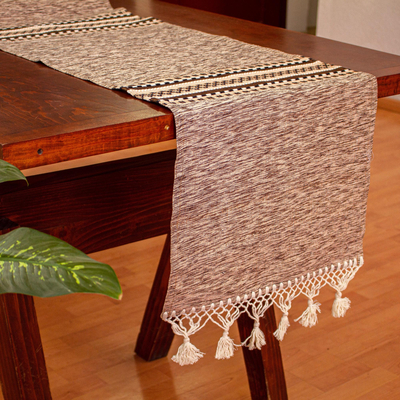Cotton table runner, 'Valley Stones' - Hand Loomed 100% Cotton Striped Table Runner from Mexico