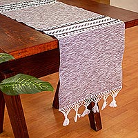 Cotton table runner, 'Sierra Boulders' - Hand Loomed Zapotec Brown Cotton Table Runner from Mexico