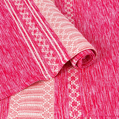 Cotton table runner, 'Valley Blooms' - 100% Cotton Cherry Pink Table Runner from Mexico